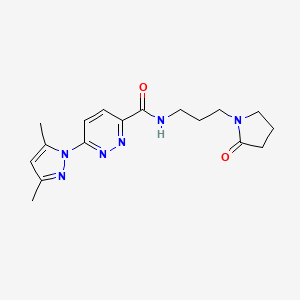 molecular formula C17H22N6O2 B2353973 6-(3,5-dimethyl-1H-pyrazol-1-yl)-N-(3-(2-oxopyrrolidin-1-yl)propyl)pyridazine-3-carboxamide CAS No. 1351614-58-8