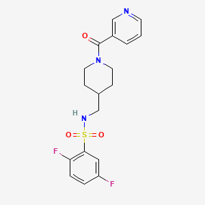 molecular formula C18H19F2N3O3S B2353994 2,5-二氟-N-((1-烟酰基哌啶-4-基)甲基)苯磺酰胺 CAS No. 1396846-91-5