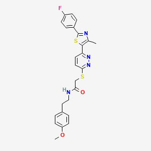 molecular formula C25H23FN4O2S2 B2353998 2-((6-(2-(4-fluorophenyl)-4-methylthiazol-5-yl)pyridazin-3-yl)thio)-N-(4-methoxyphenethyl)acetamide CAS No. 923147-15-3