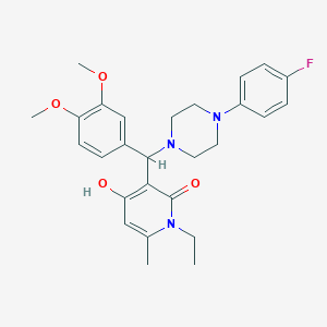 molecular formula C27H32FN3O4 B2354000 3-((3,4-二甲氧基苯基)(4-(4-氟苯基)哌嗪-1-基)甲基)-1-乙基-4-羟基-6-甲基吡啶-2(1H)-酮 CAS No. 923211-48-7