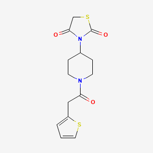 molecular formula C14H16N2O3S2 B2354014 3-(1-(2-(Thiophen-2-yl)acetyl)piperidin-4-yl)thiazolidine-2,4-dione CAS No. 1787881-69-9