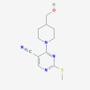 molecular formula C12H16N4OS B2354049 4-[4-(Hydroxymethyl)piperidin-1-yl]-2-methylsulfanylpyrimidine-5-carbonitrile CAS No. 2415453-42-6