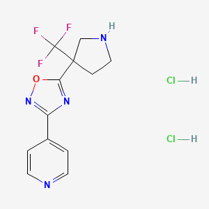 molecular formula C12H13Cl2F3N4O B2354050 4-{5-[3-(Trifluoromethyl)pyrrolidin-3-yl]-1,2,4-oxadiazol-3-yl}pyridine dihydrochloride CAS No. 2060040-45-9