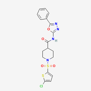 molecular formula C18H17ClN4O4S2 B2354051 1-((5-chlorothiophen-2-yl)sulfonyl)-N-(5-phenyl-1,3,4-oxadiazol-2-yl)piperidine-4-carboxamide CAS No. 941946-90-3
