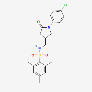 molecular formula C20H23ClN2O3S B2354058 N-((1-(4-氯苯基)-5-氧代吡咯烷-3-基)甲基)-2,4,6-三甲基苯磺酰胺 CAS No. 954714-39-7