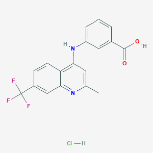 molecular formula C18H14ClF3N2O2 B2354063 3-((2-Methyl-7-(trifluoromethyl)chinolin-4-yl)amino)benzoesäure-Hydrochlorid CAS No. 1217033-95-8