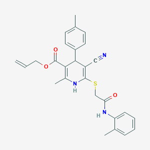 molecular formula C27H27N3O3S B2354065 Allyl 5-cyano-2-methyl-6-((2-oxo-2-(o-tolylamino)ethyl)thio)-4-(p-tolyl)-1,4-dihydropyridine-3-carboxylate CAS No. 442556-22-1