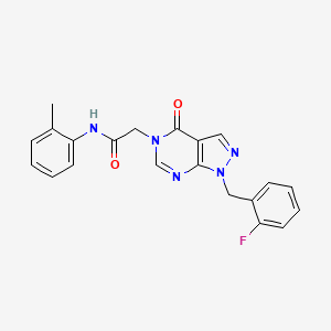 molecular formula C21H18FN5O2 B2354072 2-[1-[(2-氟苯基)甲基]-4-氧代吡唑并[3,4-d]嘧啶-5-基]-N-(2-甲苯基)乙酰胺 CAS No. 1203192-79-3