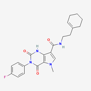 molecular formula C22H23FN4O3 B2354073 N-(2-(环己-1-烯-1-基)乙基)-3-(4-氟苯基)-5-甲基-2,4-二氧代-2,3,4,5-四氢-1H-吡咯并[3,2-d]嘧啶-7-甲酰胺 CAS No. 923201-88-1