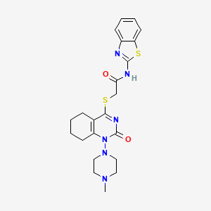 molecular formula C22H26N6O2S2 B2354075 N-(苯并[d]噻唑-2-基)-2-((1-(4-甲基哌嗪-1-基)-2-氧代-1,2,5,6,7,8-六氢喹唑啉-4-基)硫代)乙酰胺 CAS No. 899993-18-1