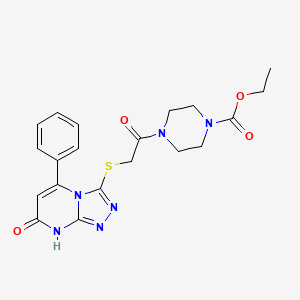 molecular formula C20H22N6O4S B2354077 Ethyl 4-(2-((7-oxo-5-phenyl-7,8-dihydro-[1,2,4]triazolo[4,3-a]pyrimidin-3-yl)thio)acetyl)piperazine-1-carboxylate CAS No. 894995-41-6