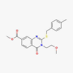 molecular formula C21H22N2O4S B2354119 Methyl 3-(2-methoxyethyl)-2-[(4-methylphenyl)methylsulfanyl]-4-oxoquinazoline-7-carboxylate CAS No. 403728-87-0