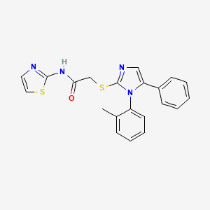 molecular formula C21H18N4OS2 B2354235 2-((5-phenyl-1-(o-tolyl)-1H-imidazol-2-yl)thio)-N-(thiazol-2-yl)acetamide CAS No. 1207010-07-8