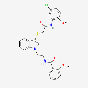 molecular formula C27H26ClN3O4S B2354243 N-(2-(3-((2-((5-chloro-2-methoxyphenyl)amino)-2-oxoethyl)thio)-1H-indol-1-yl)ethyl)-2-methoxybenzamide CAS No. 862826-14-0