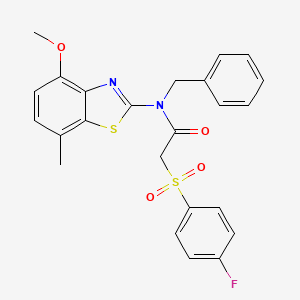 molecular formula C24H21FN2O4S2 B2354246 N-benzyl-2-((4-fluorophenyl)sulfonyl)-N-(4-methoxy-7-methylbenzo[d]thiazol-2-yl)acetamide CAS No. 899735-14-9
