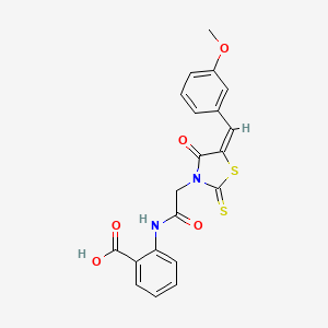 molecular formula C20H16N2O5S2 B2354262 (E)-2-(2-(5-(3-methoxybenzylidene)-4-oxo-2-thioxothiazolidin-3-yl)acetamido)benzoic acid CAS No. 469876-24-2