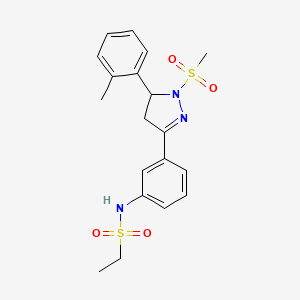 molecular formula C19H23N3O4S2 B2354280 N-(3-(1-(甲基磺酰基)-5-(邻甲苯基)-4,5-二氢-1H-吡唑-3-基)苯基)乙磺酰胺 CAS No. 714263-24-8