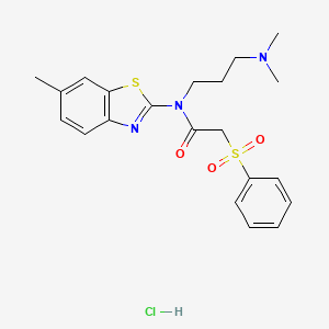 molecular formula C21H26ClN3O3S2 B2354289 N-(3-(二甲氨基)丙基)-N-(6-甲基苯并[d]噻唑-2-基)-2-(苯磺酰基)乙酰胺盐酸盐 CAS No. 1177568-29-4