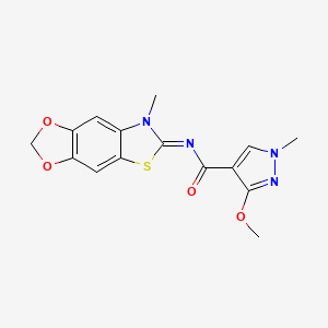 molecular formula C15H14N4O4S B2354295 (Z)-3-methoxy-1-methyl-N-(7-methyl-[1,3]dioxolo[4',5':4,5]benzo[1,2-d]thiazol-6(7H)-ylidene)-1H-pyrazole-4-carboxamide CAS No. 1173650-21-9
