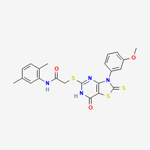 molecular formula C22H20N4O3S3 B2354299 N-(2,5-dimethylphenyl)-2-((3-(3-methoxyphenyl)-7-oxo-2-thioxo-2,3,6,7-tetrahydrothiazolo[4,5-d]pyrimidin-5-yl)thio)acetamide CAS No. 1021215-43-9