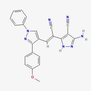 molecular formula C23H17N7O B2354301 (Z)-5-氨基-3-(1-氰基-2-(3-(4-甲氧基苯基)-1-苯基-1H-吡唑-4-基)乙烯基)-1H-吡唑-4-腈 CAS No. 1025363-99-8
