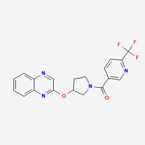 molecular formula C19H15F3N4O2 B2354309 2-({1-[6-(Trifluoromethyl)pyridine-3-carbonyl]pyrrolidin-3-yl}oxy)quinoxaline CAS No. 2097894-71-6