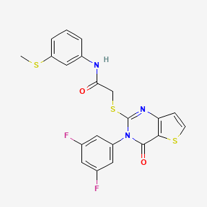 molecular formula C21H15F2N3O2S3 B2354310 2-{[3-(3,5-difluorophenyl)-4-oxo-3,4-dihydrothieno[3,2-d]pyrimidin-2-yl]sulfanyl}-N-[3-(methylsulfanyl)phenyl]acetamide CAS No. 1261004-34-5