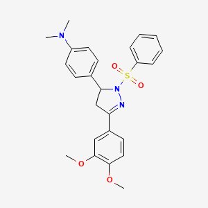 molecular formula C25H27N3O4S B2354325 4-(3-(3,4-dimethoxyphenyl)-1-(phenylsulfonyl)-4,5-dihydro-1H-pyrazol-5-yl)-N,N-dimethylaniline CAS No. 402950-72-5