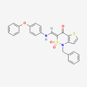 molecular formula C26H20N2O4S2 B2354334 (3Z)-1-benzyl-3-{[(4-phenoxyphenyl)amino]methylene}-1H-thieno[3,2-c][1,2]thiazin-4(3H)-one 2,2-dioxide CAS No. 894672-94-7