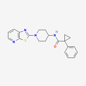 molecular formula C21H22N4OS B2354345 1-phenyl-N-(1-(thiazolo[5,4-b]pyridin-2-yl)piperidin-4-yl)cyclopropanecarboxamide CAS No. 2034243-07-5