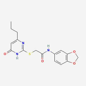 molecular formula C16H17N3O4S B2354348 N-Benzo[1,3]dioxol-5-yl-2-(4-hydroxy-6-propyl-pyrimidin-2-ylsulfanyl)-acetamide CAS No. 381200-63-1