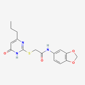 molecular formula C16H17N3O4S B2354348 N-Benzo[1,3]dioxol-5-il-2-(4-hidroxi-6-propil-pirimidin-2-il-sulfanil)-acetamida CAS No. 381200-63-1