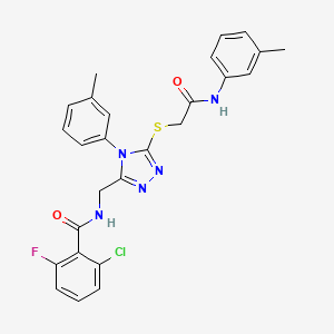 molecular formula C26H23ClFN5O2S B2354350 2-chloro-6-fluoro-N-((5-((2-oxo-2-(m-tolylamino)ethyl)thio)-4-(m-tolyl)-4H-1,2,4-triazol-3-yl)methyl)benzamide CAS No. 393871-85-7
