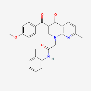 molecular formula C26H23N3O4 B2354368 2-(3-(4-methoxybenzoyl)-7-methyl-4-oxo-1,8-naphthyridin-1(4H)-yl)-N-(o-tolyl)acetamide CAS No. 894910-00-0