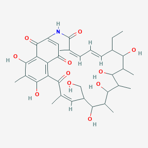 molecular formula C36H47NO11 B235437 (7Z,18E,20Z)-17-Ethyl-2,4,10,12,14,16-hexahydroxy-9-(hydroxymethyl)-3,7,11,13,15,21-hexamethyl-23-azatricyclo[22.3.1.05,27]octacosa-1,3,5(27),7,18,20,24-heptaene-6,22,26,28-tetrone CAS No. 157049-51-9