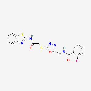 N-((5-((2-(benzo[d]thiazol-2-ylamino)-2-oxoethyl)thio)-1,3,4-oxadiazol-2-yl)methyl)-2-fluorobenzamide