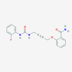 molecular formula C18H16FN3O3 B2354377 2-((4-(3-(2-Fluorophenyl)ureido)but-2-yn-1-yl)oxy)benzamide CAS No. 1448054-00-9