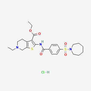 molecular formula C25H34ClN3O5S2 B2354391 Ethyl 2-(4-(azepan-1-ylsulfonyl)benzamido)-6-ethyl-4,5,6,7-tetrahydrothieno[2,3-c]pyridine-3-carboxylate hydrochloride CAS No. 1216638-65-1