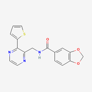 molecular formula C17H13N3O3S B2354407 N-((3-(噻吩-2-基)吡嗪-2-基)甲基)苯并[d][1,3]二氧杂环-5-甲酰胺 CAS No. 2034239-11-5