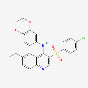 molecular formula C25H21ClN2O4S B2354423 3-((4-氯苯基)磺酰基)-N-(2,3-二氢苯并[b][1,4]二噁杂-6-基)-6-乙基喹啉-4-胺 CAS No. 895643-23-9