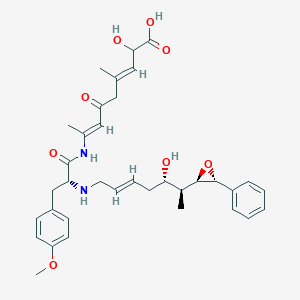molecular formula C11H18N4Na2O6 B235443 (3E,7E)-2-hydroxy-8-[[(2R)-2-[[(E,5S,6S)-5-hydroxy-6-[(2R,3R)-3-phenyloxiran-2-yl]hept-2-enyl]amino]-3-(4-methoxyphenyl)propanoyl]amino]-4-methyl-6-oxonona-3,7-dienoic acid CAS No. 155645-50-4