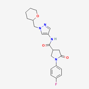 molecular formula C20H23FN4O3 B2354434 1-(4-fluorophenyl)-5-oxo-N-(1-((tetrahydro-2H-pyran-2-yl)methyl)-1H-pyrazol-4-yl)pyrrolidine-3-carboxamide CAS No. 2034557-03-2