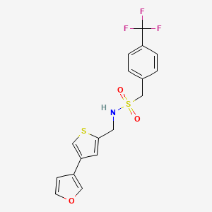 molecular formula C17H14F3NO3S2 B2354436 N-[[4-(Furan-3-yl)thiophen-2-yl]methyl]-1-[4-(trifluoromethyl)phenyl]methanesulfonamide CAS No. 2379997-47-2