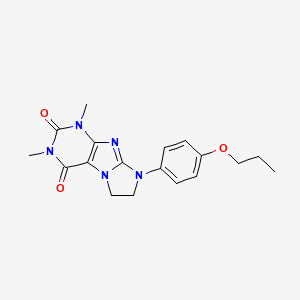 molecular formula C18H21N5O3 B2354443 2,4-Dimethyl-6-(4-propoxyphenyl)-7,8-dihydropurino[7,8-a]imidazole-1,3-dione CAS No. 1021065-42-8