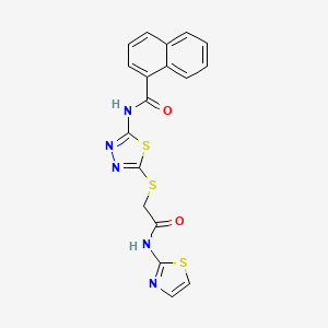 molecular formula C18H13N5O2S3 B2354450 N-(5-((2-oxo-2-(thiazol-2-ylamino)ethyl)thio)-1,3,4-thiadiazol-2-yl)-1-naphthamide CAS No. 389073-35-2