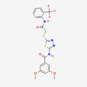 molecular formula C20H17F3N4O4S2 B2354503 3,5-二甲氧基-N-(5-((2-氧代-2-((2-(三氟甲基)苯基)氨基)乙基)硫代)-1,3,4-噻二唑-2-基)苯甲酰胺 CAS No. 392297-22-2