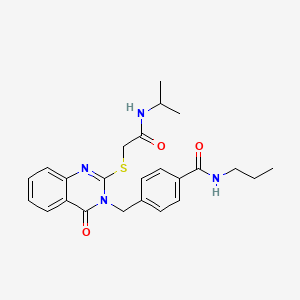 molecular formula C24H28N4O3S B2354542 4-((2-((2-(isopropylamino)-2-oxoethyl)thio)-4-oxoquinazolin-3(4H)-yl)methyl)-N-propylbenzamide CAS No. 941939-88-4