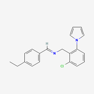 molecular formula C20H19ClN2 B2354543 [2-chloro-6-(1H-pyrrol-1-yl)phenyl]-N-[(E)-(4-ethylphenyl)methylidene]methanamine CAS No. 866042-57-1