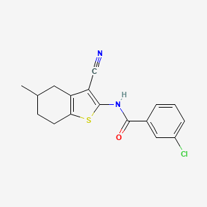 molecular formula C17H15ClN2OS B2354545 3-chloro-N-(3-cyano-5-methyl-4,5,6,7-tetrahydro-1-benzothiophen-2-yl)benzamide CAS No. 391221-62-8