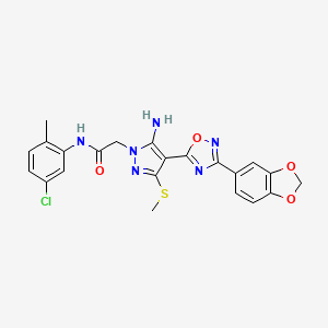 molecular formula C22H19ClN6O4S B2354559 2-(5-amino-4-(3-(benzo[d][1,3]dioxol-5-yl)-1,2,4-oxadiazol-5-yl)-3-(methylthio)-1H-pyrazol-1-yl)-N-(5-chloro-2-methylphenyl)acetamide CAS No. 1019098-54-4